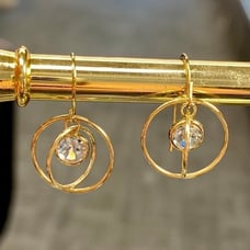 10k Yellow Gold 2 Carat Morganite Orbiting Dangle Saturn Rotating Drop Earrings