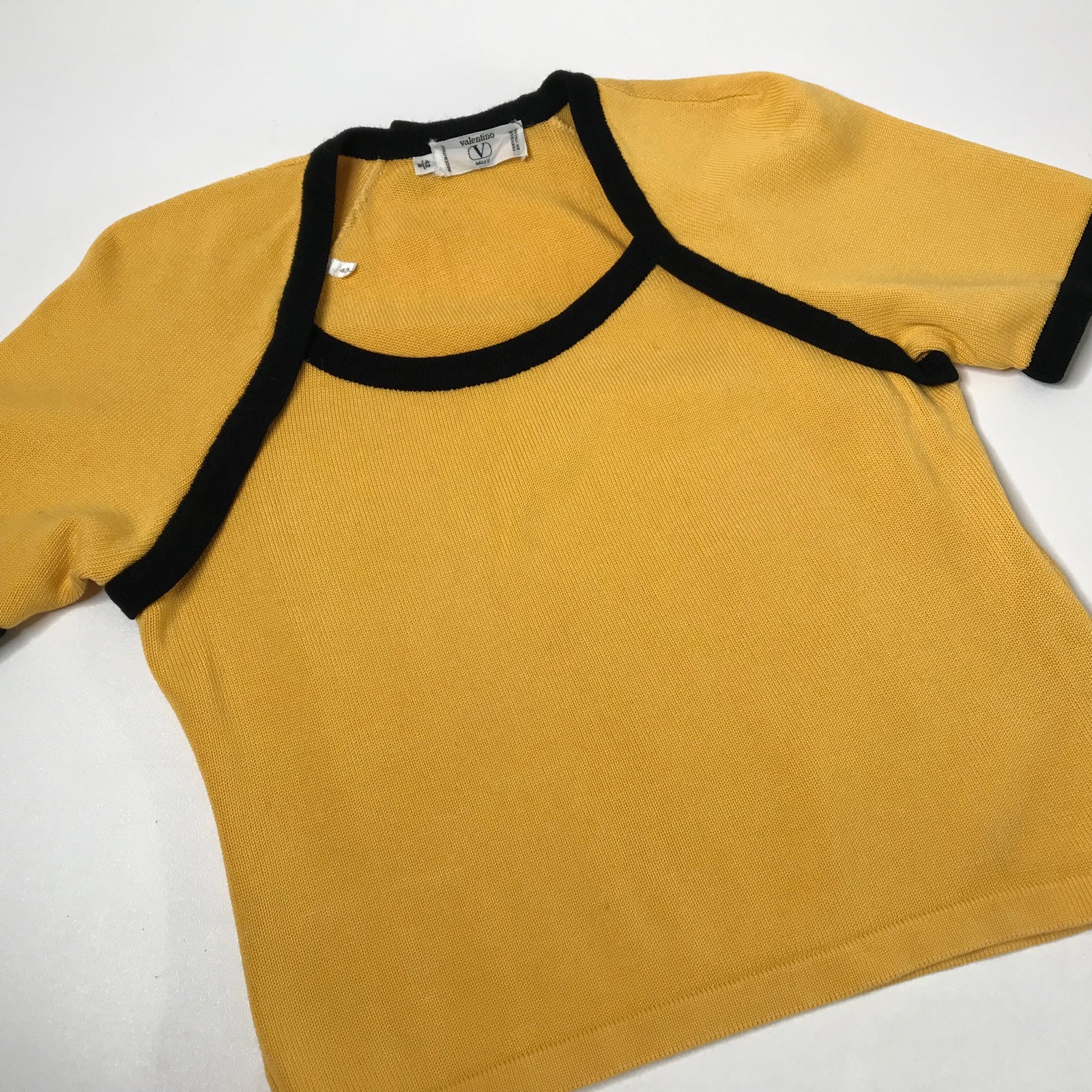 Vintage VALENTINO Womens M (8) Yellow Black Bow Detail Sweater Top MissV Italy