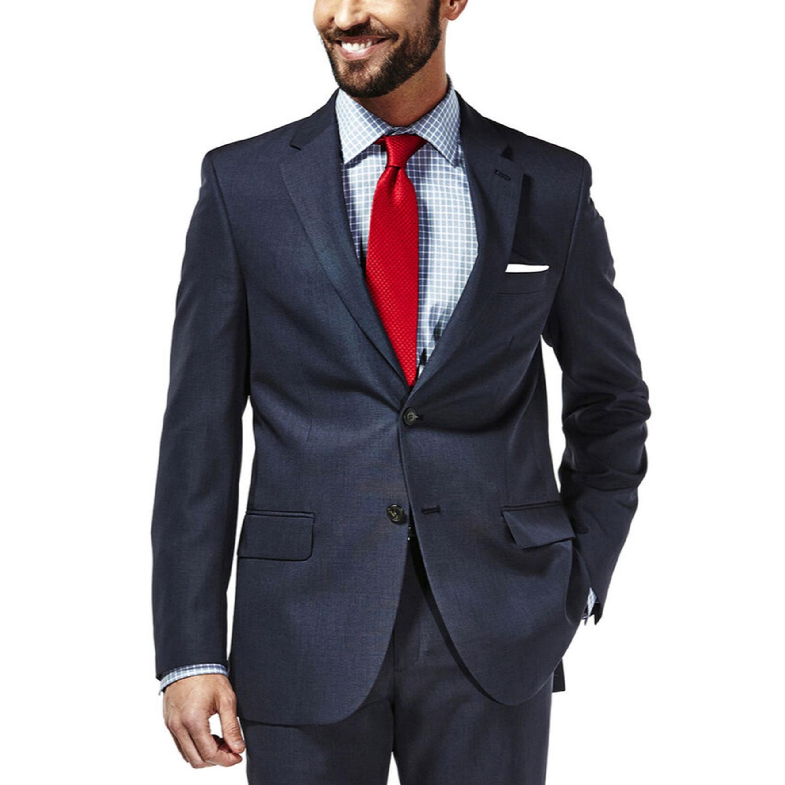 Haggar Size 44 Long Travel Performance Suit Jacket Navy Blue Wrinkle Free