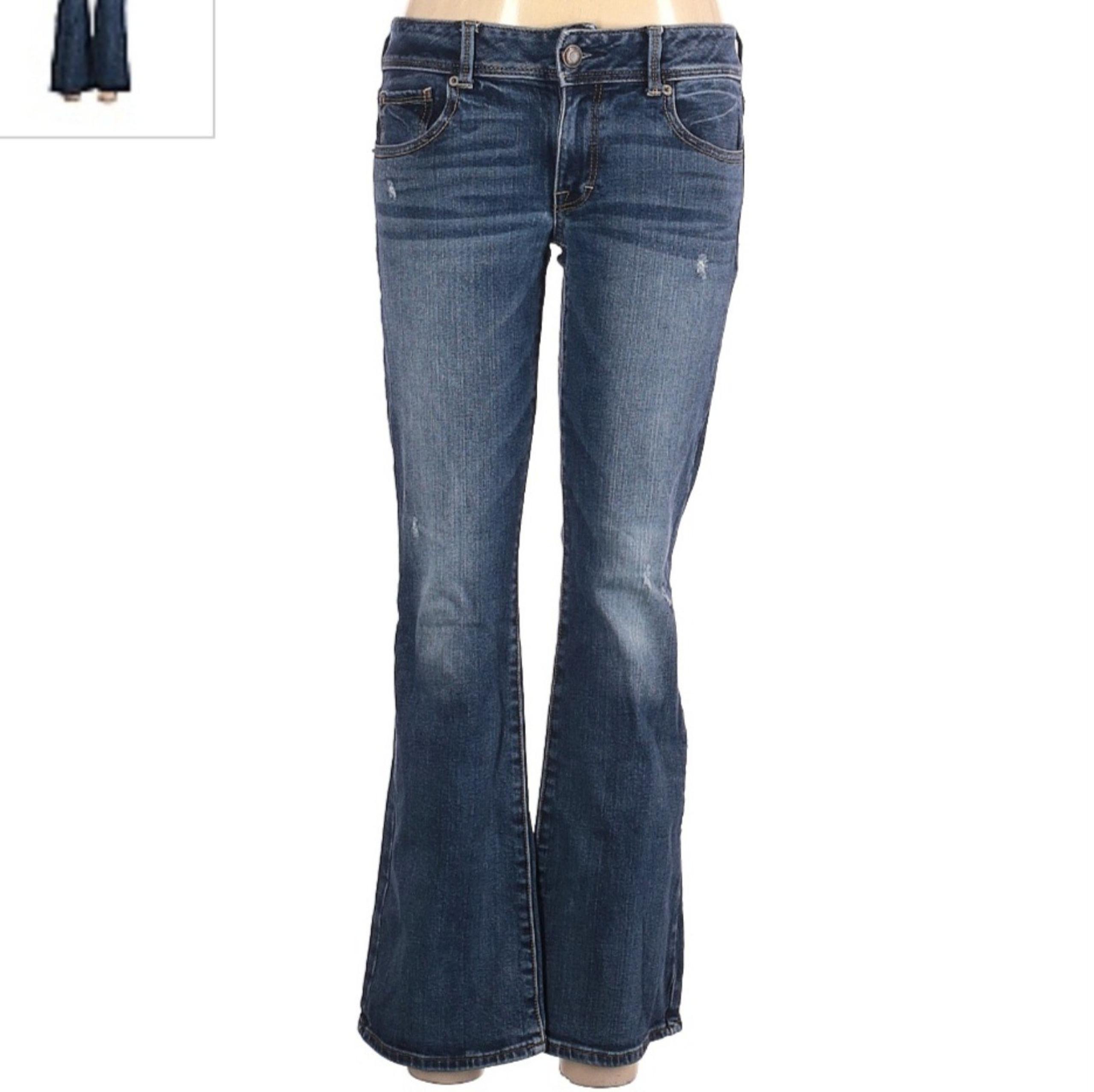 American Eagle Jeans Women 6 Short Blue Super Stretch Kickboot Flared Denim  EUC