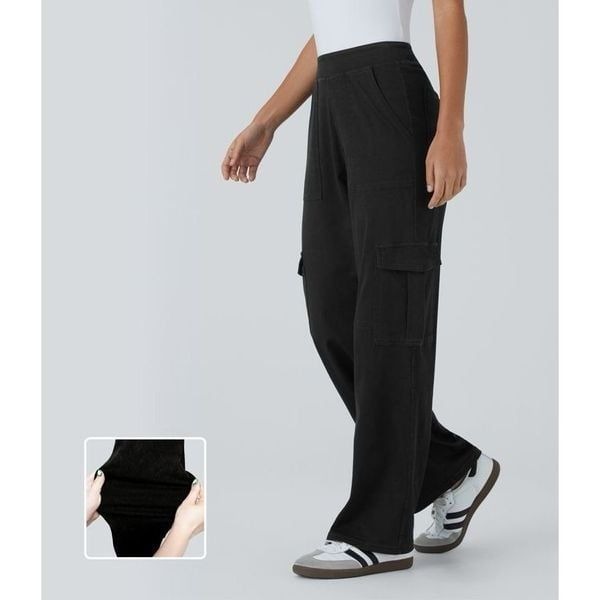 Halara Flex Mid Rise Pockets Straight Leg Stretchy Knit Casual Cargo Jeans XS