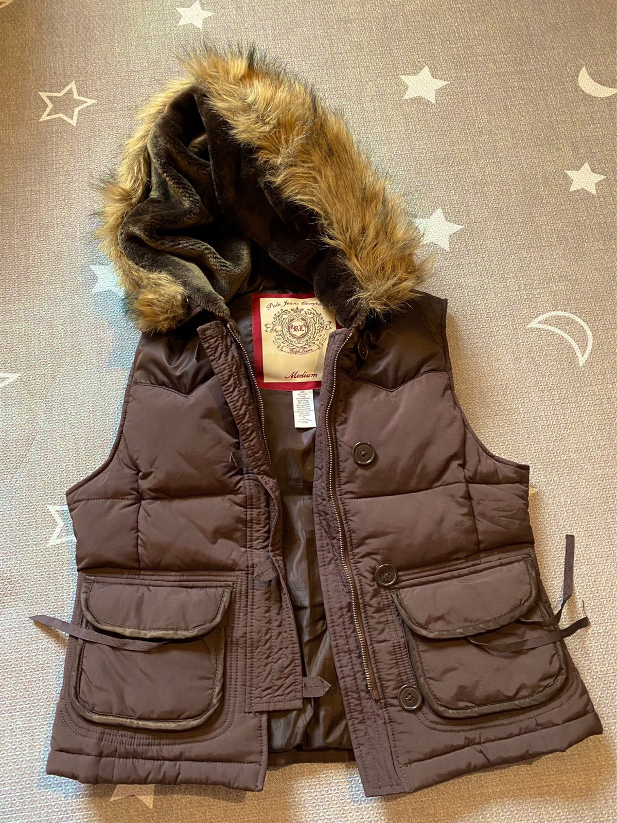 RL woman fur hoodie Down Vest