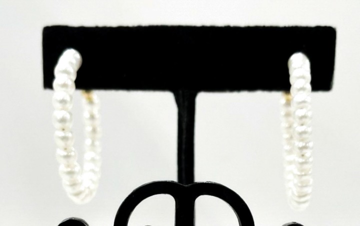 14K Solid Yellow Gold & Freshwater Pearls Large Hoop Earrings.