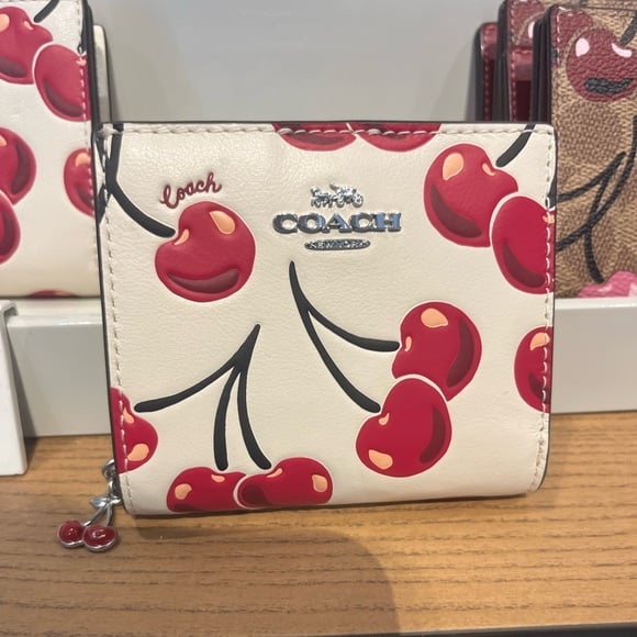 New Coach Snap Wallet With Cherry Print