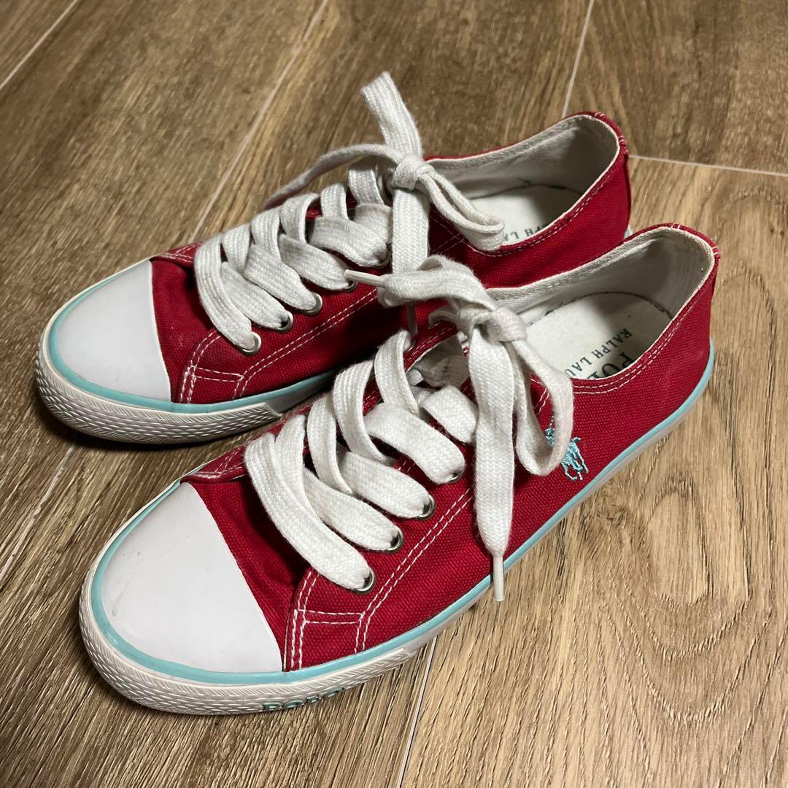 Polo Ralph Lauren sneakers, red canvas sneakers.