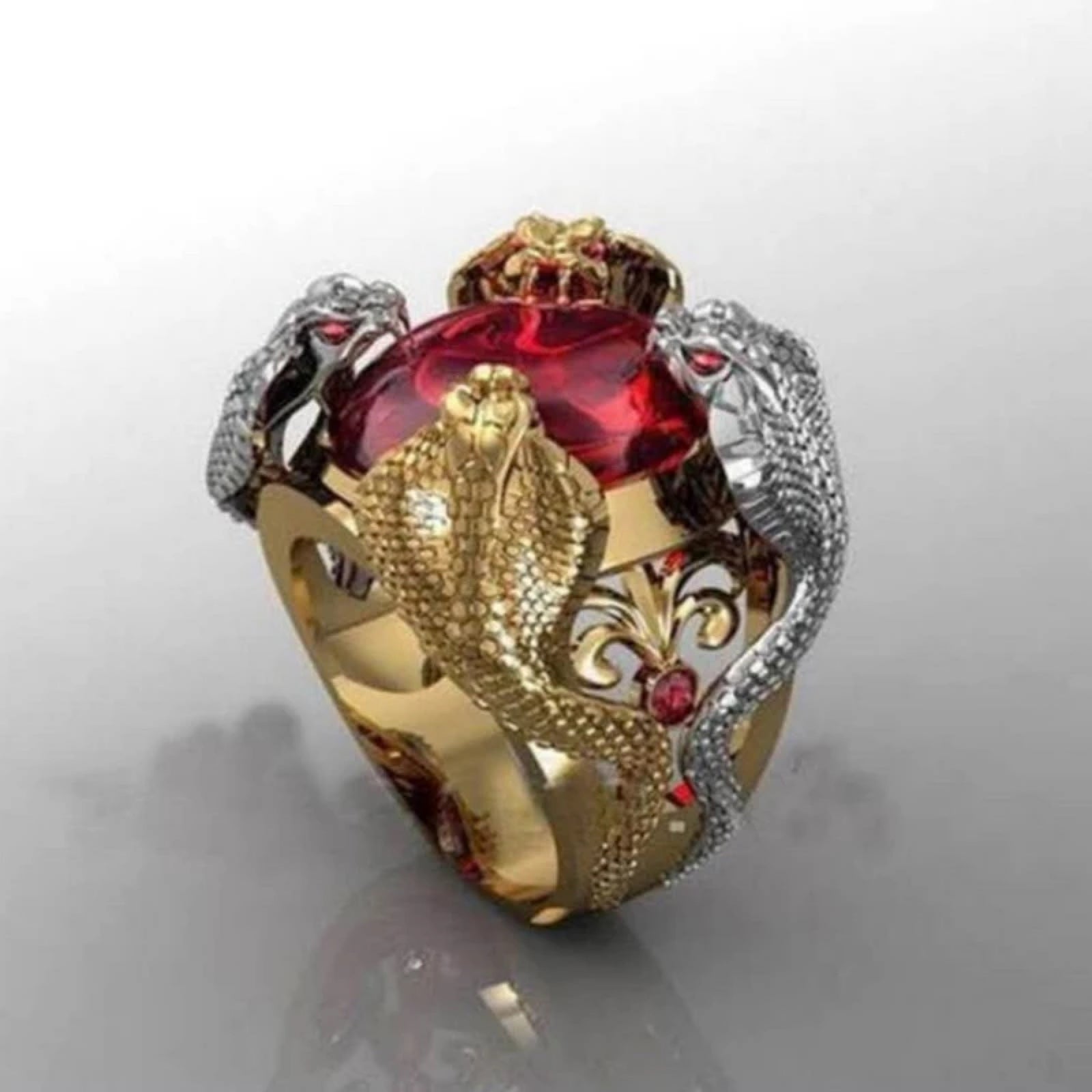 Domineering two-tone Python Rings for Men Mixed Two-tone 4 Guard Cobra Ring Wild