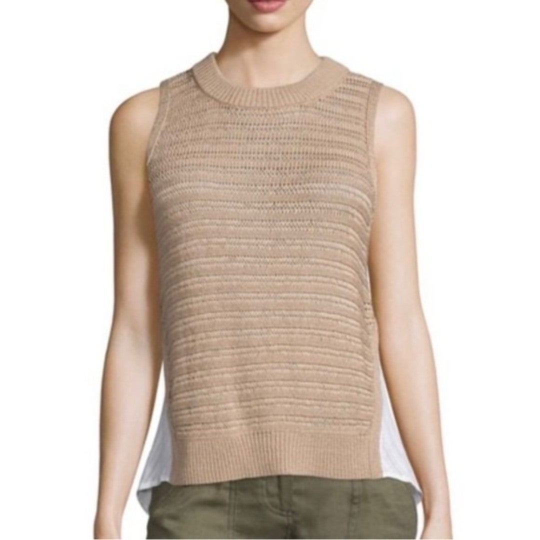 Veronica Beard South Beach Knit Woven Combo Sweater In Nude Size M