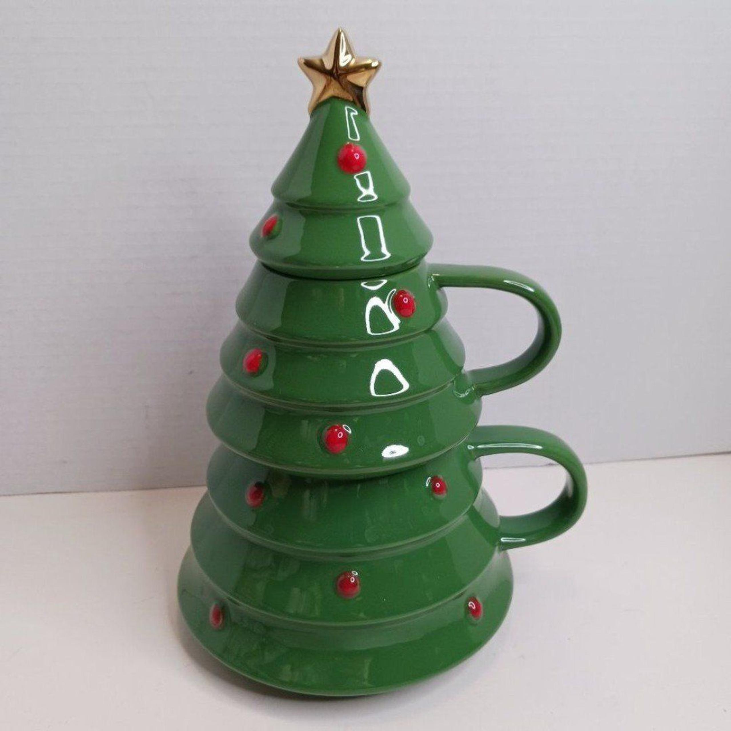 Hallmark Set of 2 Christmas Tree Stacking Mugs