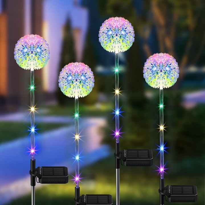 , 4 Pack Dandelion Solar Outdoor Lights Decorative with Colorful LED Lights
