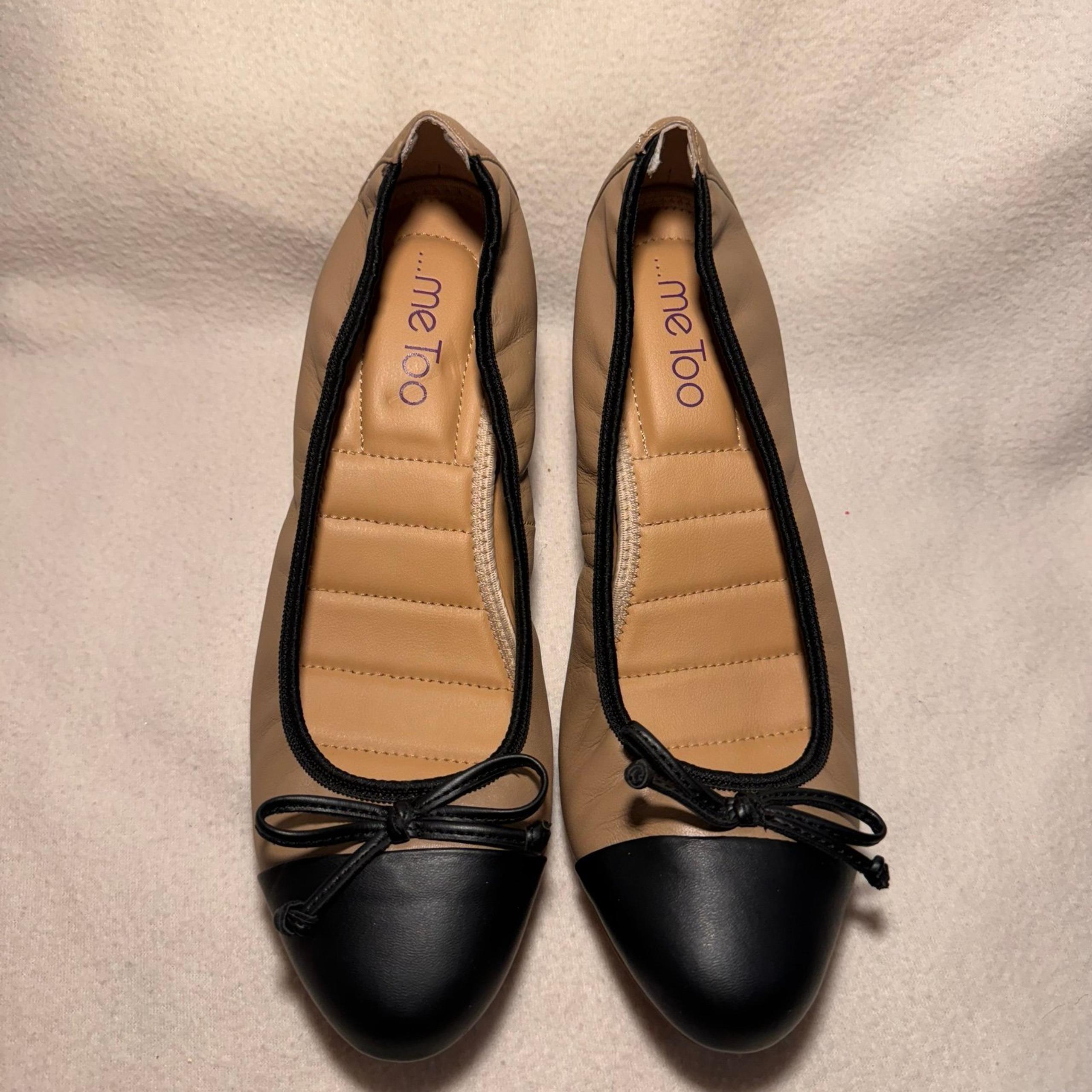 Me Too Nude/Black Block Heeled Leather Women's Shoes Size 9