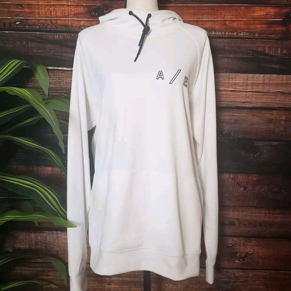 American Eagle XL White Graphic Logo Hooded Sweatshirt Waffle Active Hoodie