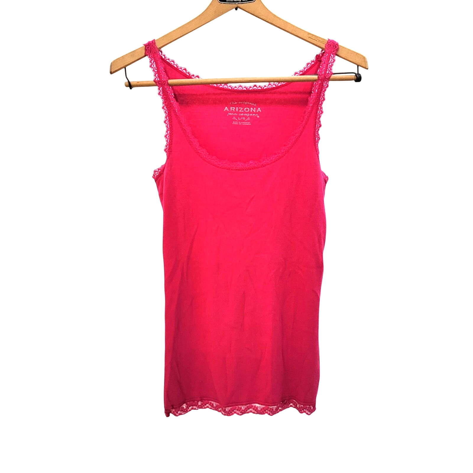 00s Y2K Festival fairycore coquette Ribbed Lace Trim Tank Top Pink Camisole L/G
