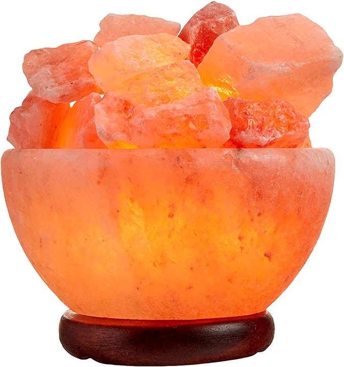 Himalayan Salt Lamp Bowl with Natural Crystal Chunks, Dimmer Cord