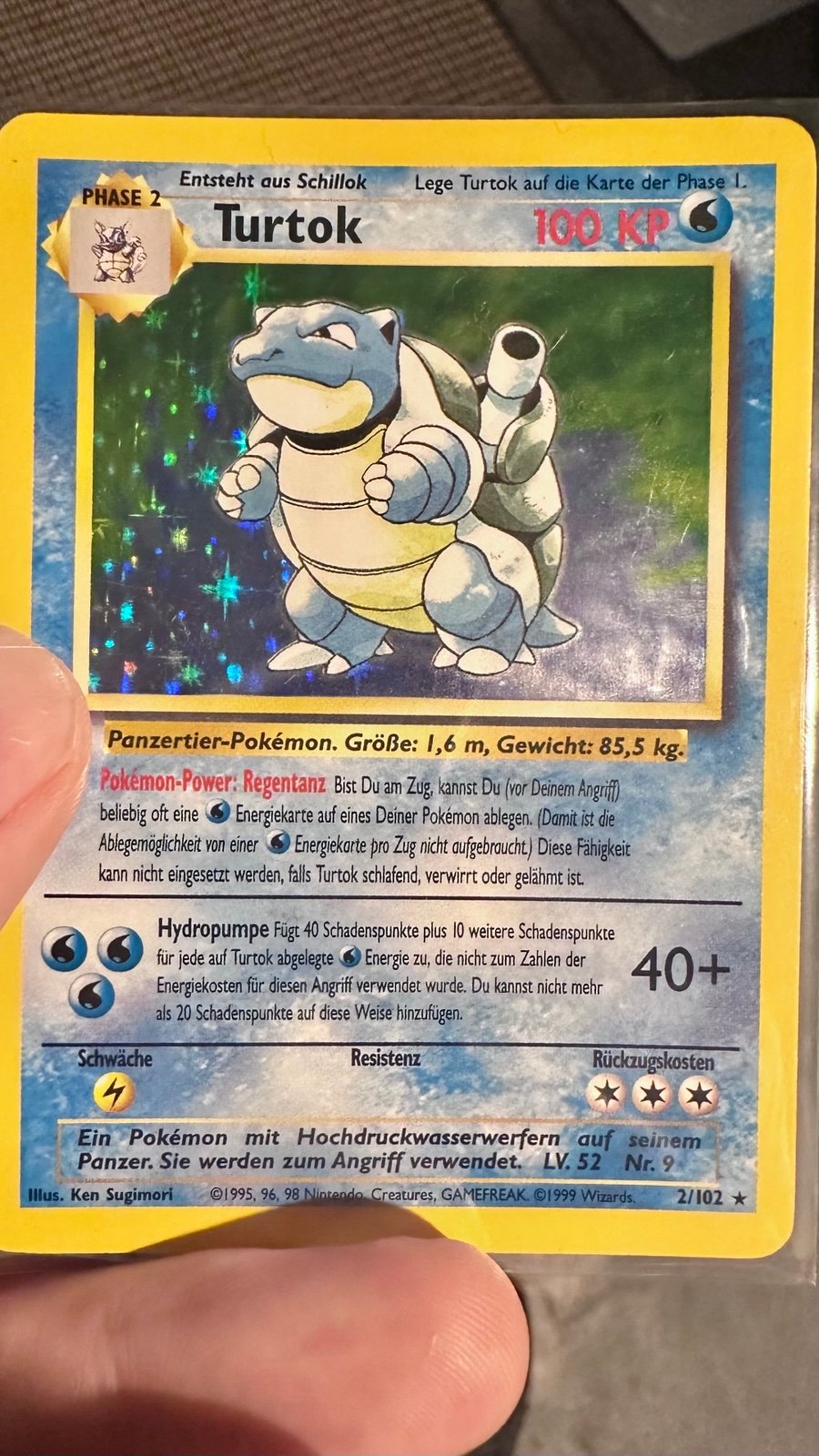 Pokemon Turtok (Blastoise) 2/102 1999 German Base Set Holo Rare – Light Play