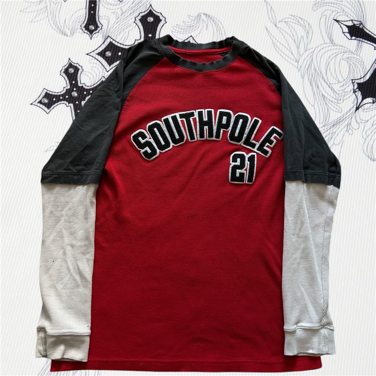 Southpole 21 Dual Layered Thermal Longsleeve Red Grey Mens Shirt Size L
