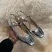 Square toe T-bar silver leather ballet flats made in metallic effect leather