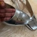 Square toe T-bar silver leather ballet flats made in metallic effect leather
