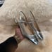 Square toe T-bar silver leather ballet flats made in metallic effect leather