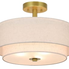 Xinbei Lighting 3 Light Semi Flush Mount Fixture Fabric Shade Gold Brass 16 Inch