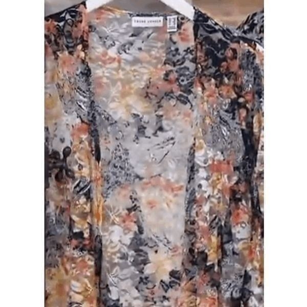 Susan Graver Womens 3X Printed Drape Front Cardigan Stretch Lace Navy Coral NWT