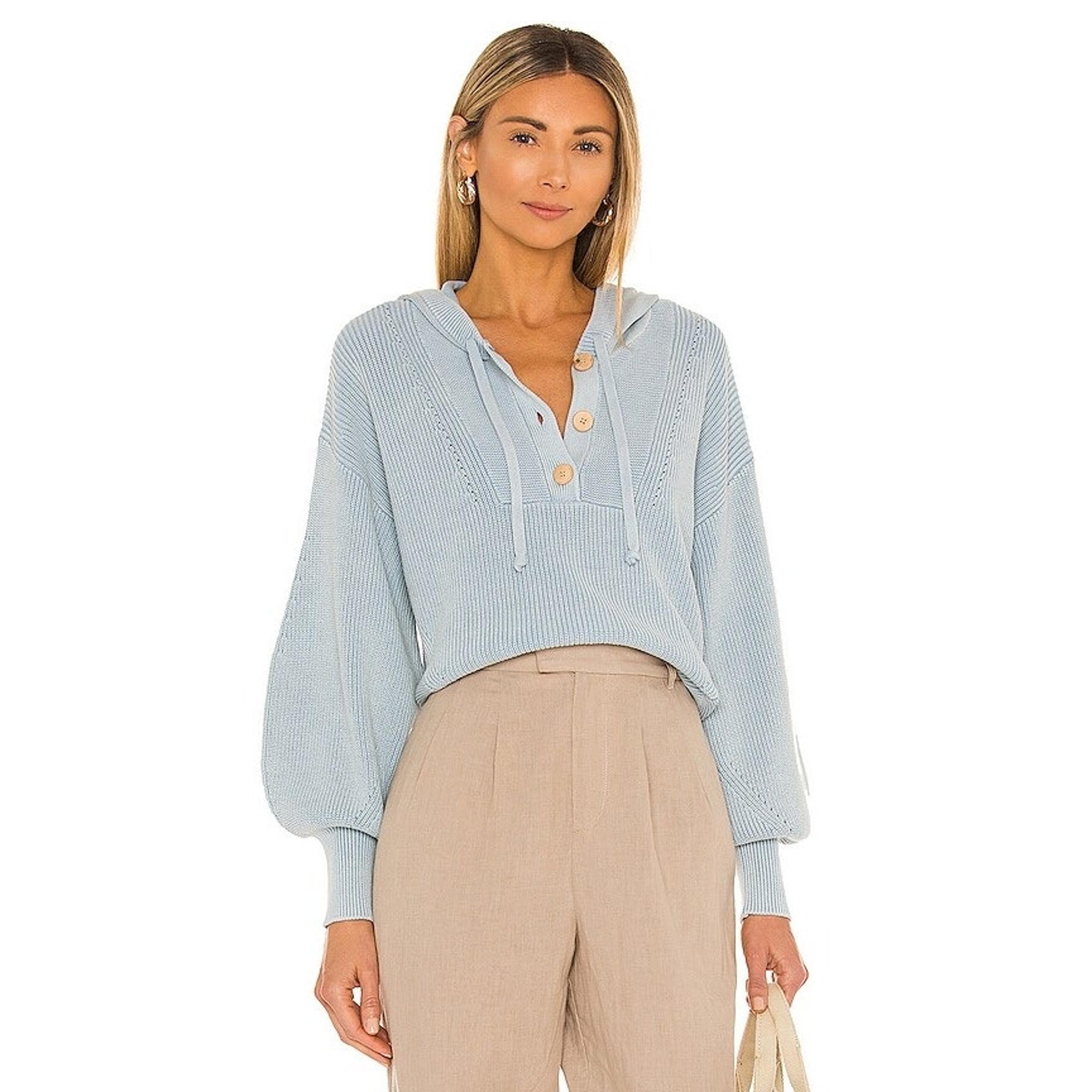 VERONICA BEARD Ursina Hooded Rib Knit Sweater Blue Women’s Size XS