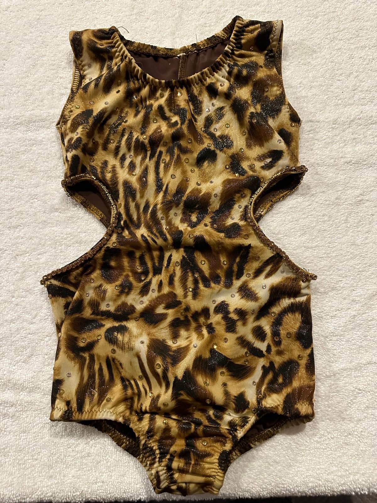 CUSTOM LEOPARD PRINT RHINESTONE LEOTARD WITH OPEN SIDES DANCE COSTUME