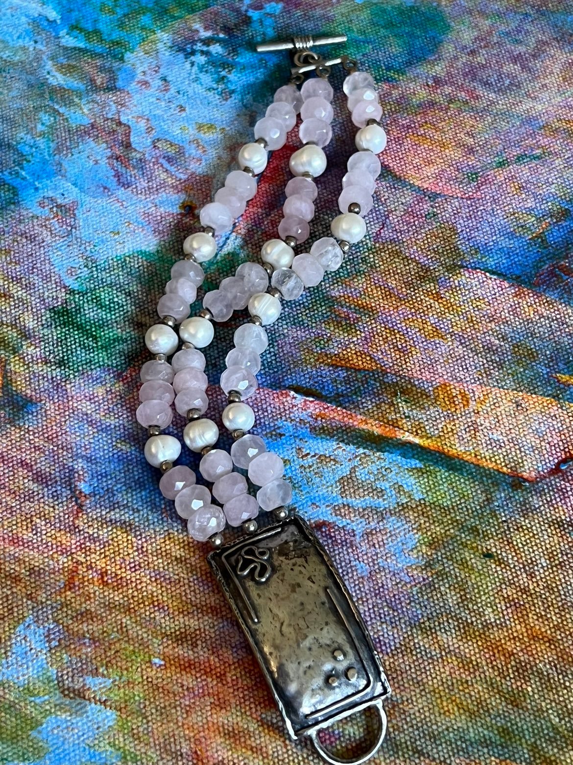 Crystal Cut Pink Quartz Silver & Freshwatee Pearl Bracelet