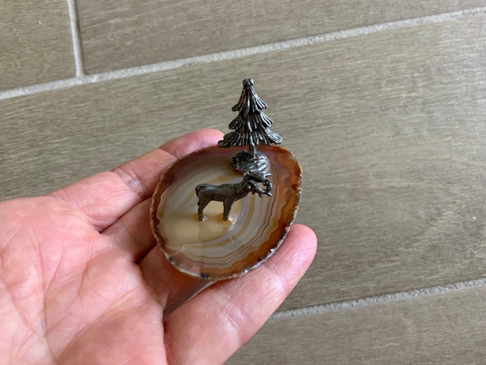 Miniature on Chocolate Brown Stone Deer Tree Figurine Home decor