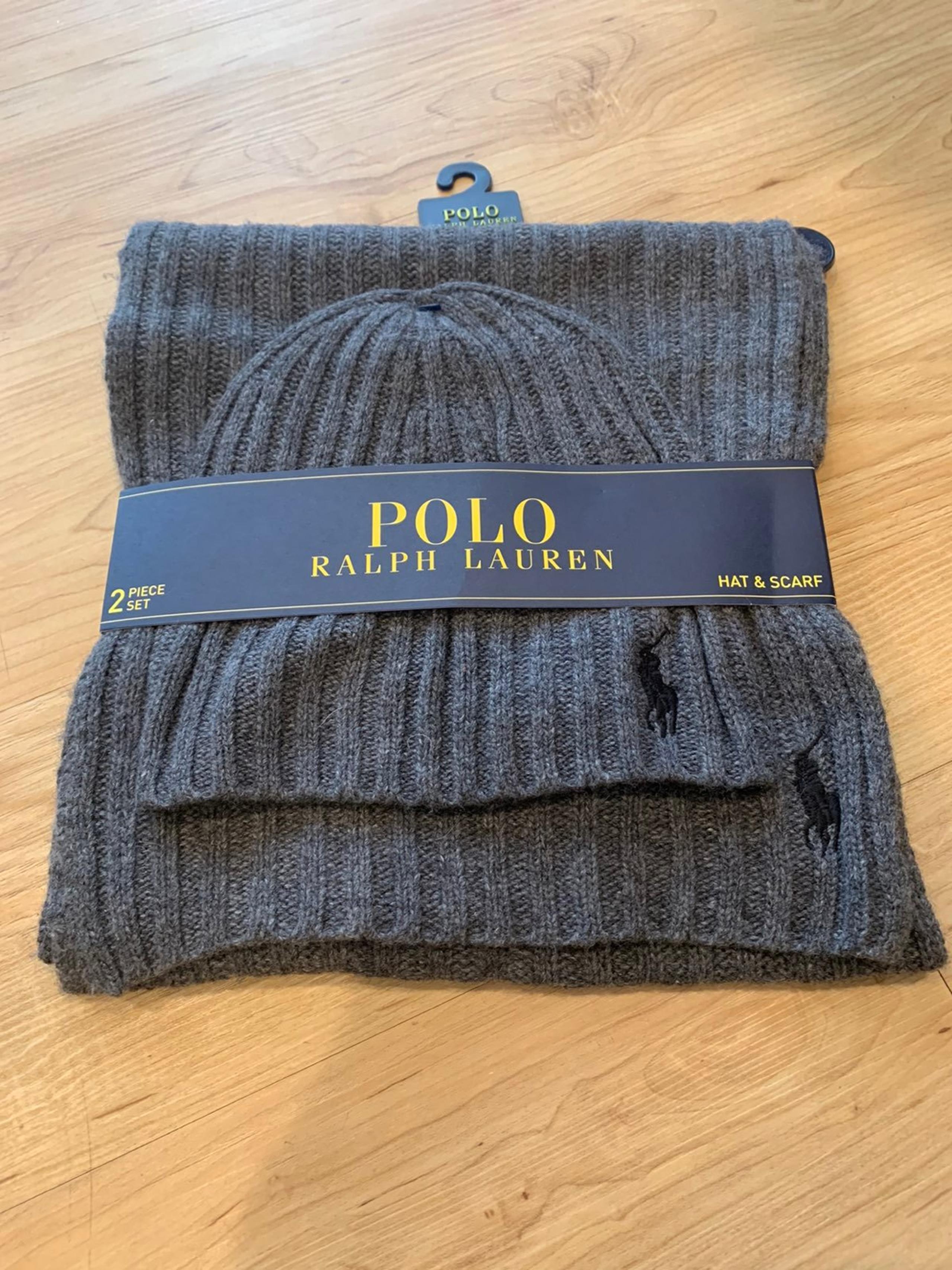 Polo Ralph Lauren Men’s Big Pony Hat and Scarf Set 2 Piece Gray NWT One Size