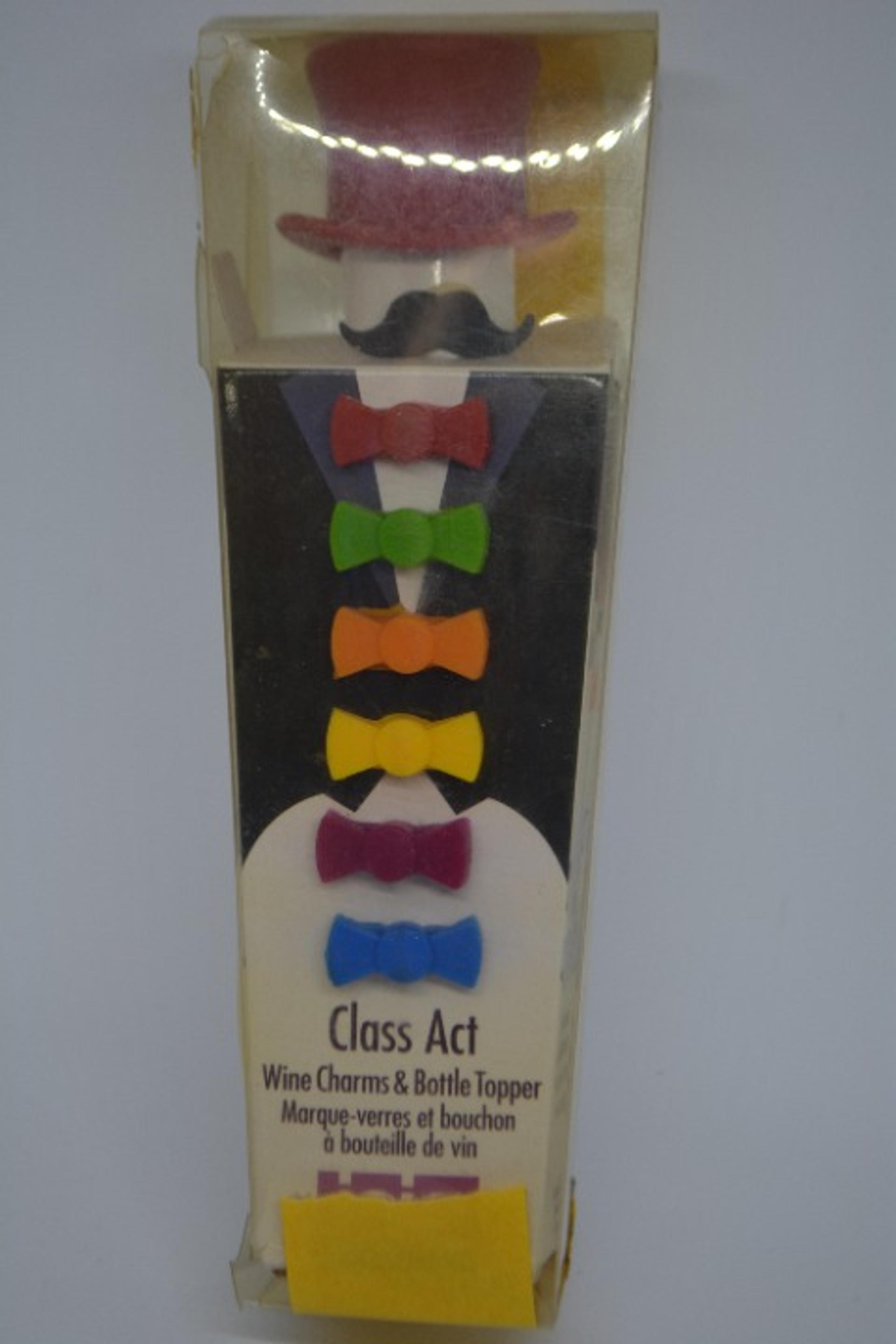 Joie Class Act Bow Tie Wine Glass Charms & Hat Bottle Topper Set of 6 Silicone
