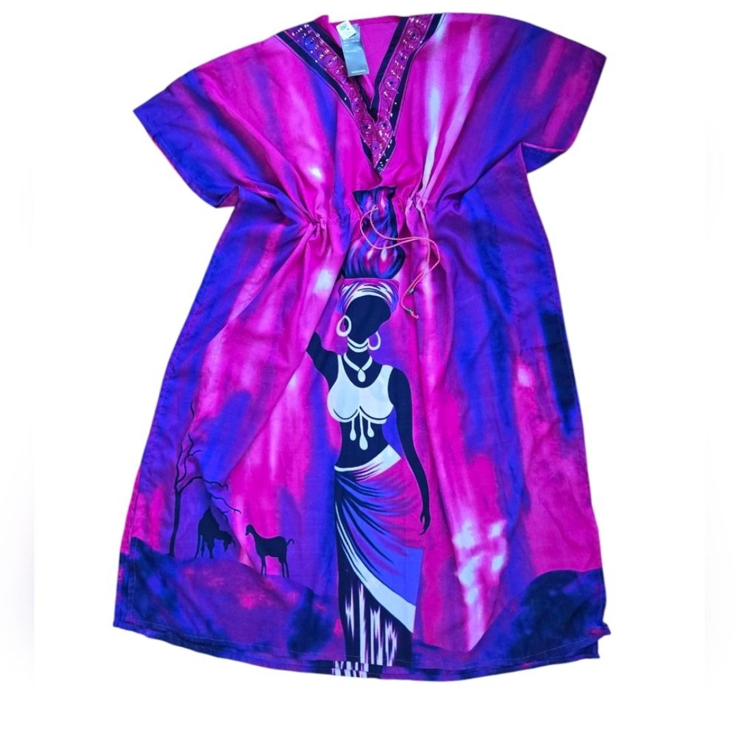NWT Kaftan Kimono maxi long Print of Woman on Front Larger size