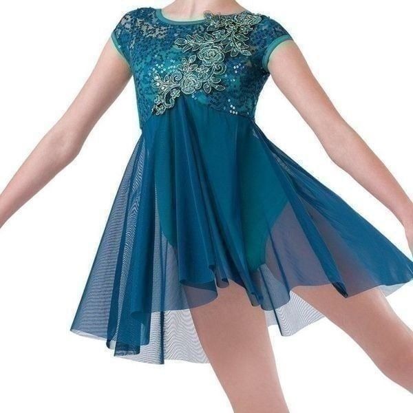 Costume Gallery dance dress lyrical ballet Teal sequin beaded appliqué Adult SA