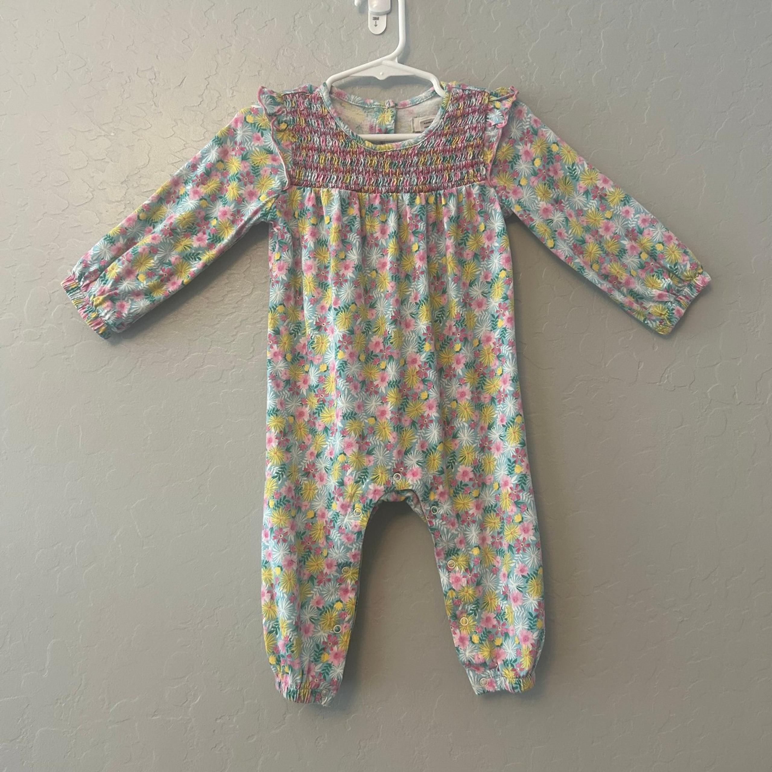 Peek spring colored floral one piece smocked romper jumpsuit size 12-18 months