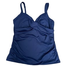 Lands' End Women's 12 Tummy Control V-Neck Wrap Underwire Tankini Top Swimsuit