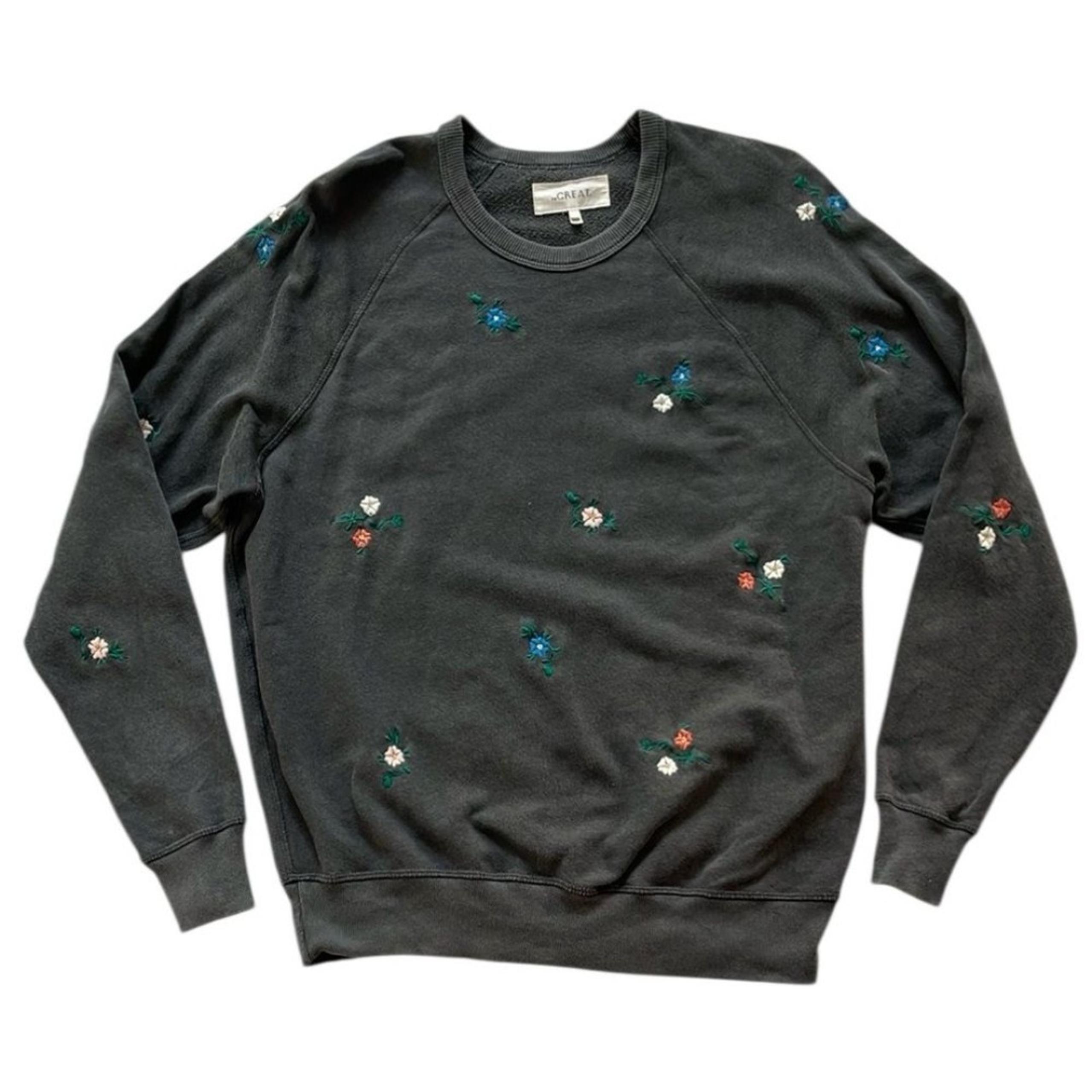 The Great College Sweatshirt Embroidered Flower Grey Pull Over Women’s 2 (Med)