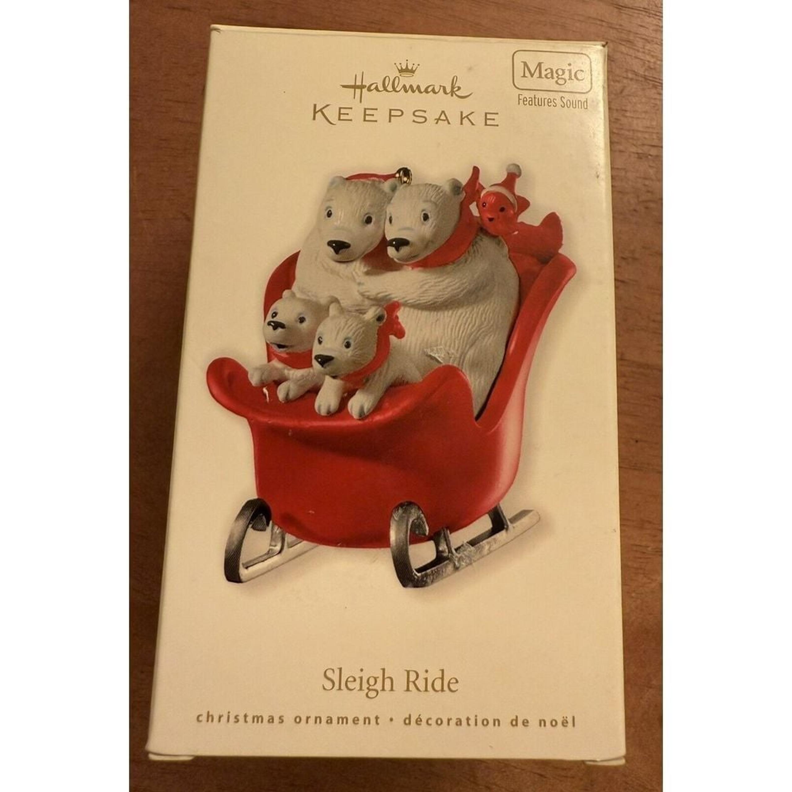 Hallmark Keepsake Ornament 2010 Sleigh Ride Magic Sound Family Bears red white