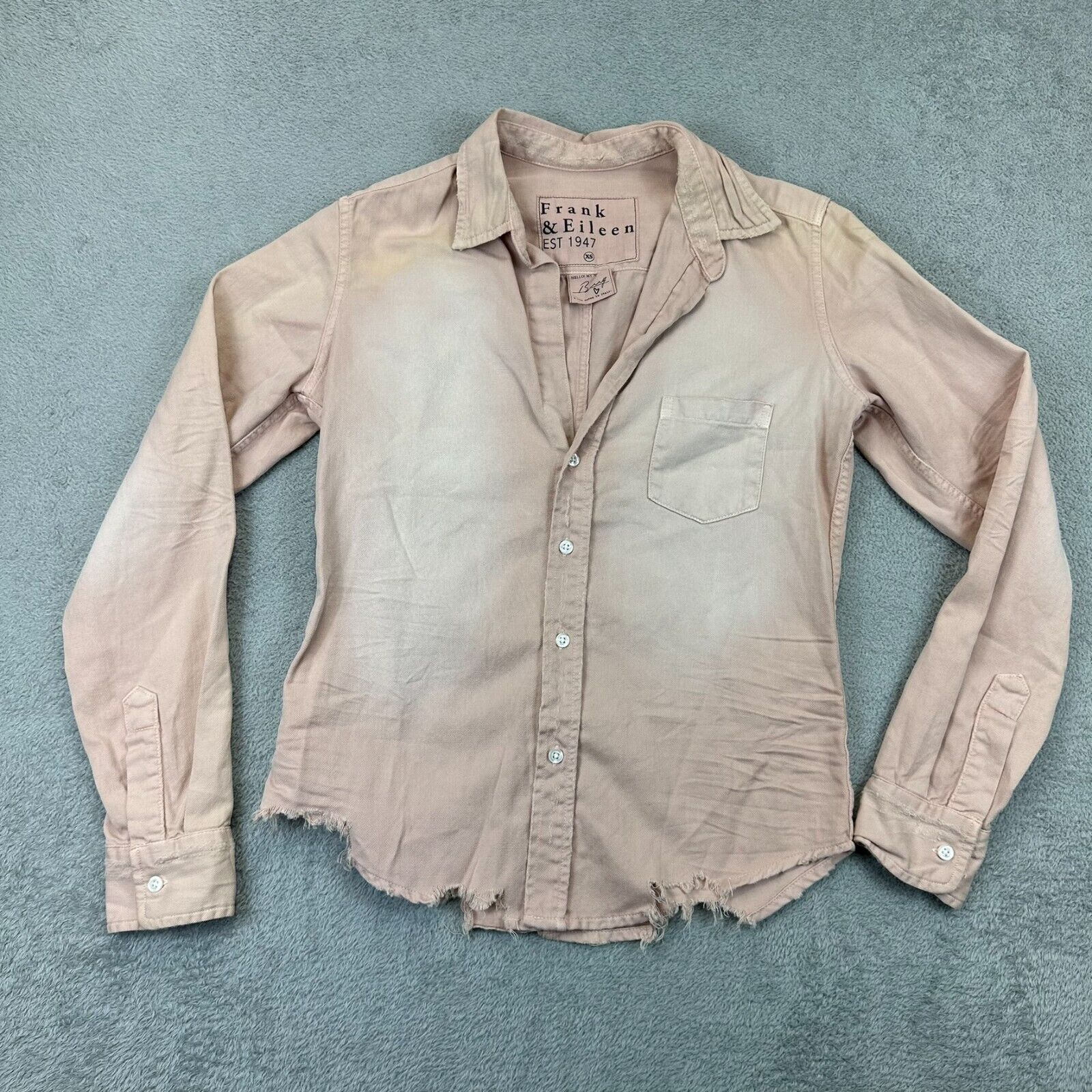 Frank & Eileen Barry Famous Denim Distressed Long Sleeve Button-Up Pink XS