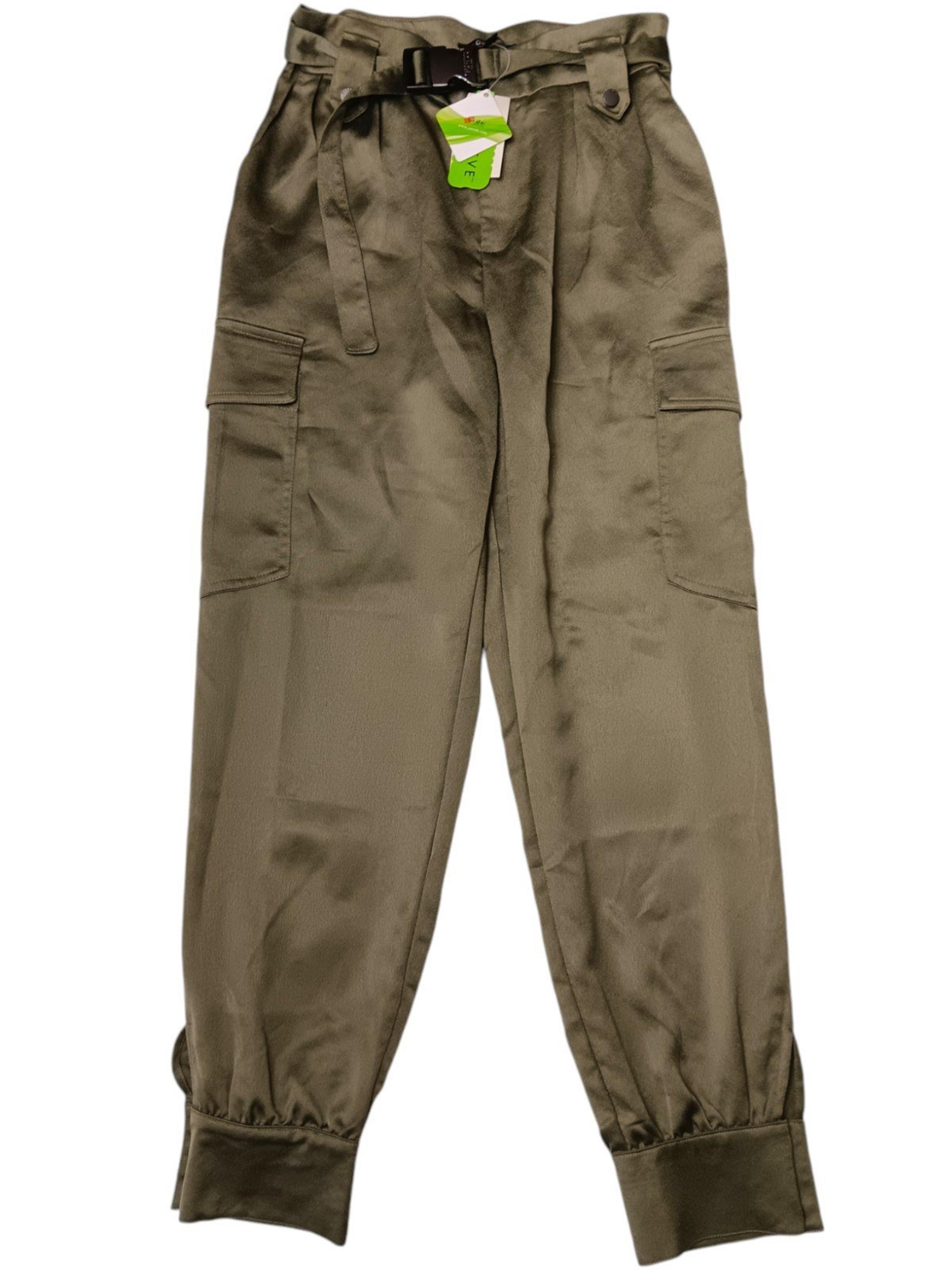 NWT Guess Size 6 Small EMI Buckle Waist Sateen Cargo Pants Lichen Green Leaf