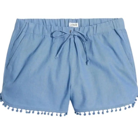 J. Crew Pom Pom Shorts Blue Black 3 Inseam Linen Cotton H5621 XL