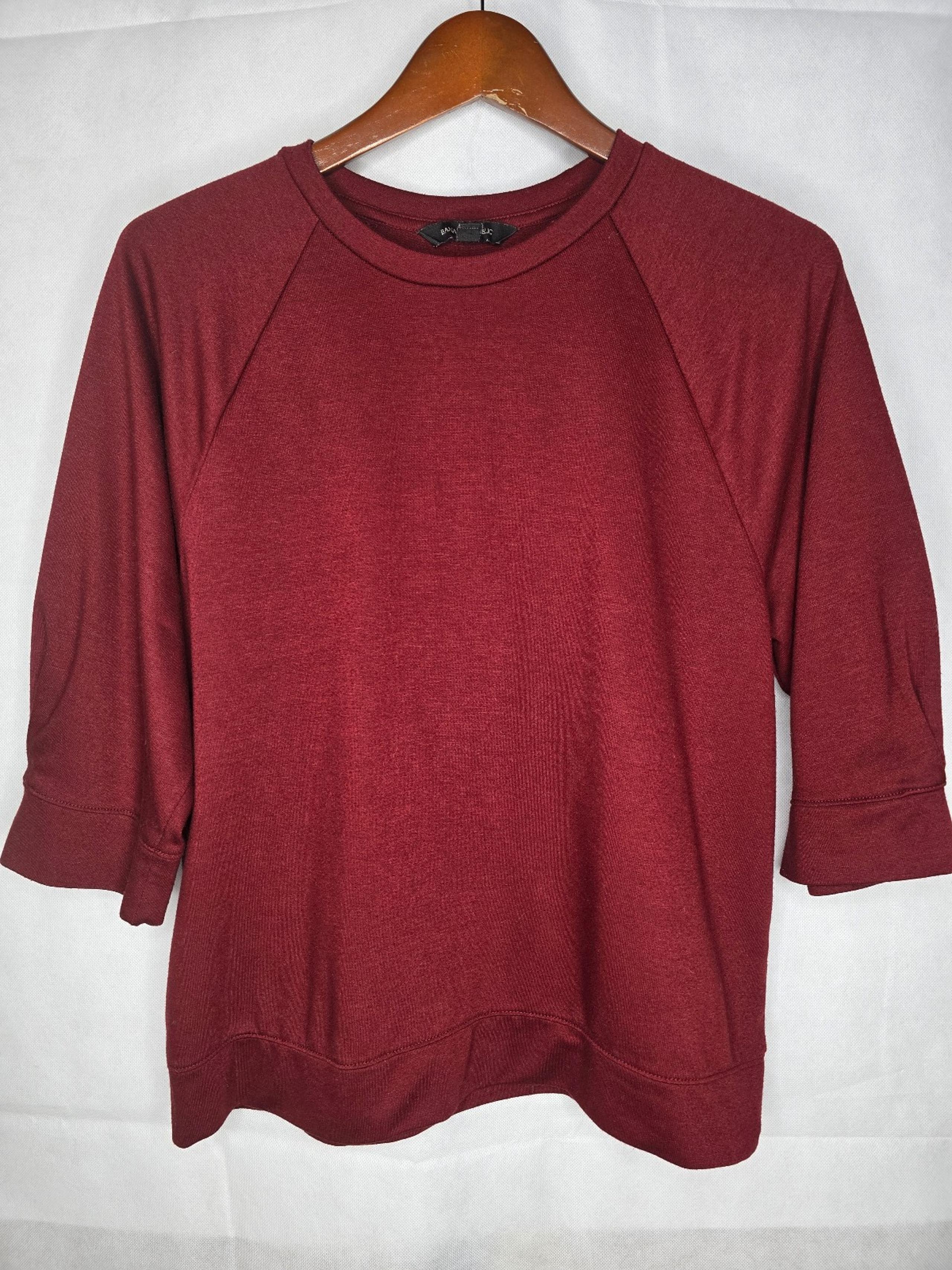 Banana Republic Factory Knit Top Brick Red 3/4 Pleated Sleeve Casual Preppy M