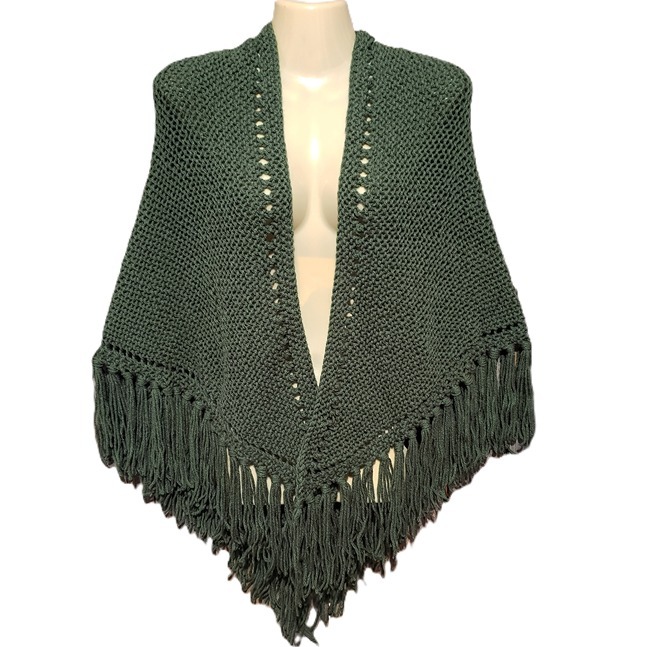 NEW Green Hand Knitted Shawl Wrap Scarf Boho Hippie Gift Coverup Fringe