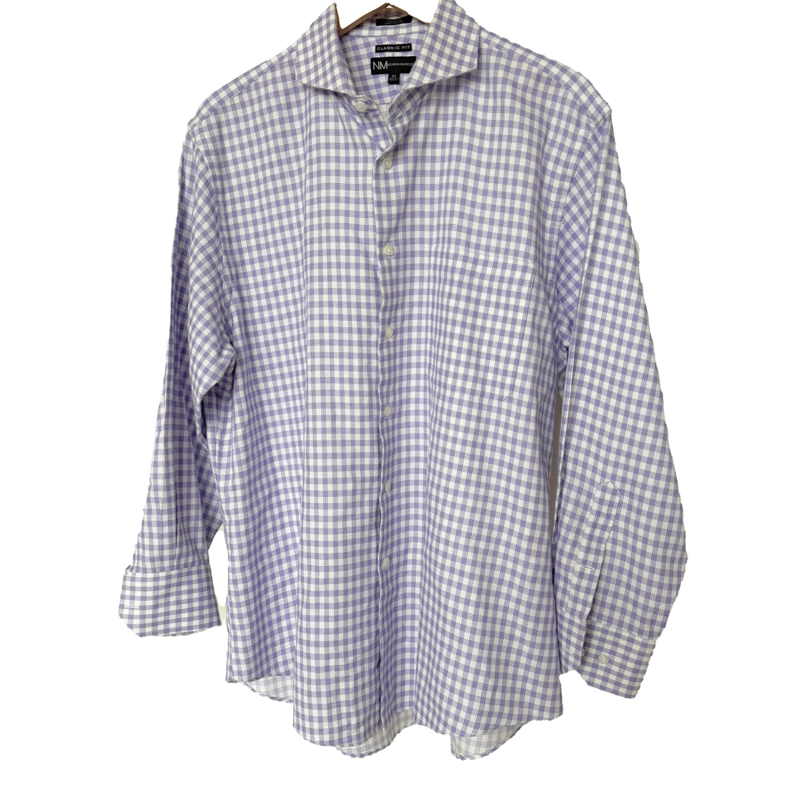 Neiman Marcus Men's Purple Gingham Check Classic Fit Button-Up Dress Shirt 16.5