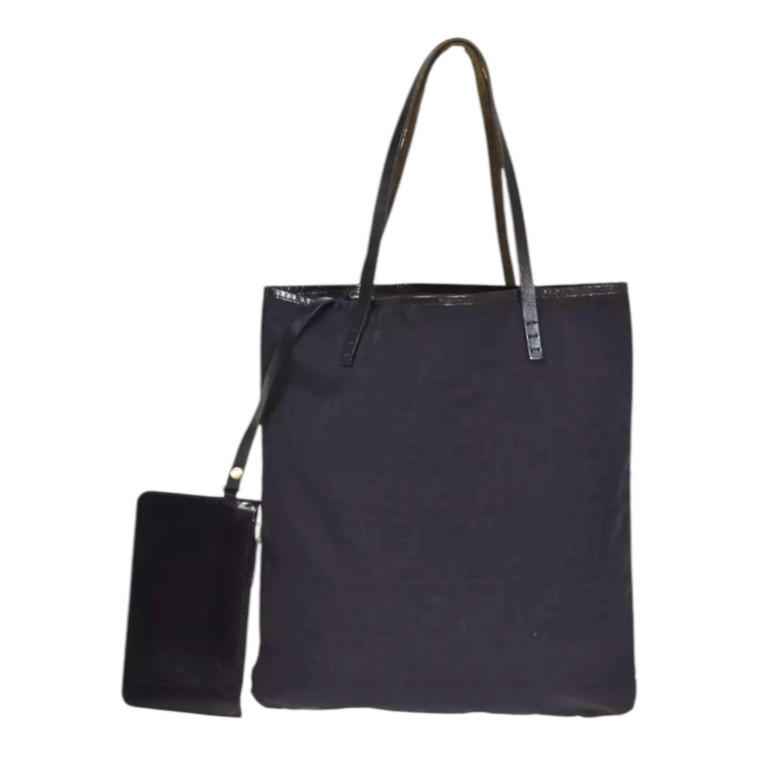 Fendi Zucca Luxury Black/Gray Nylon Leather Shoulder Tote Bag Purse W/Wallet GUC