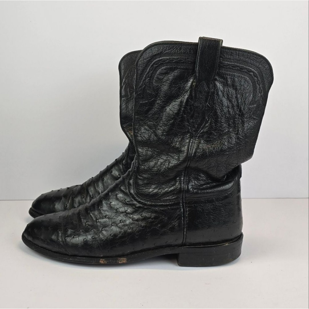 Lucchese 2000 Black Smooth Full Quill Ostrich Roper Boots Mens Sz 12D