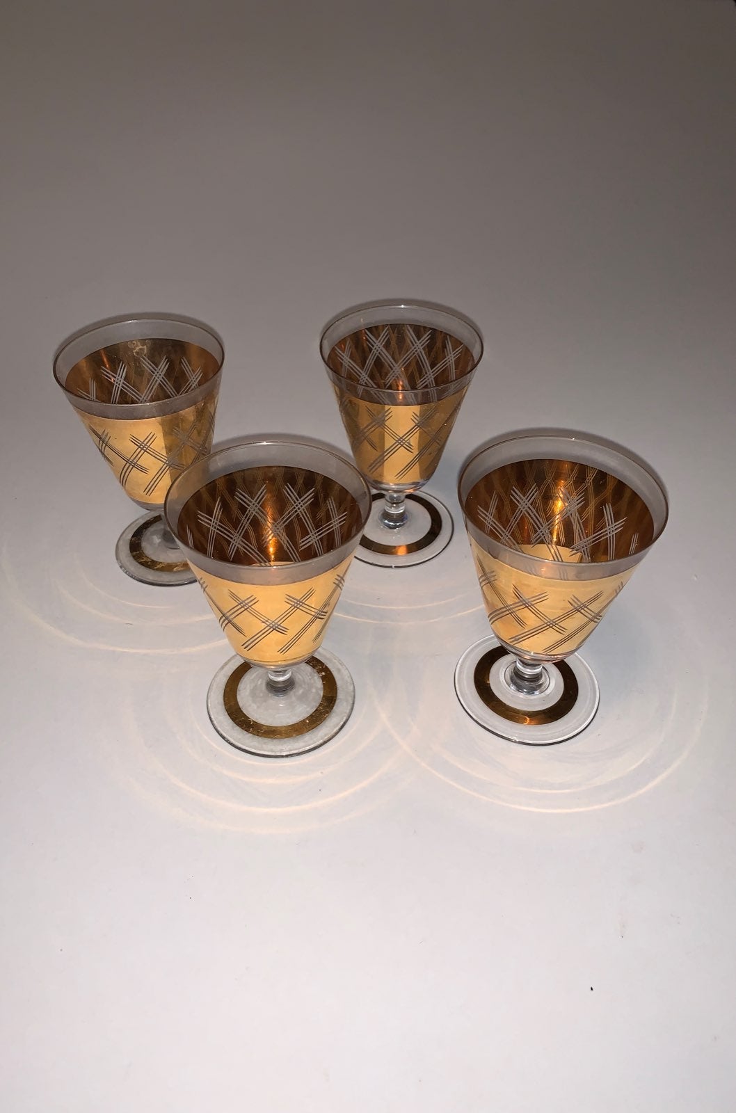Vintage Four Gold Stemmed Shot Glasses