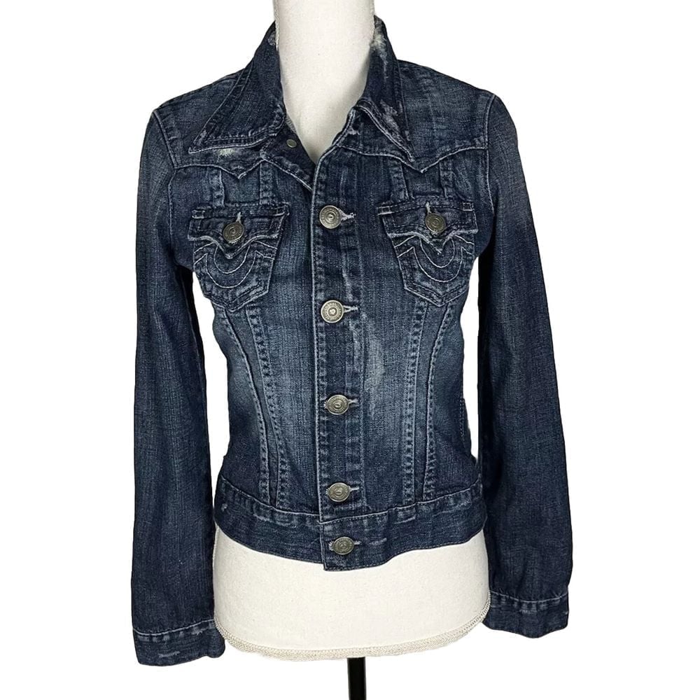 True Religion Jimmy Women's Denim Distressed Jean Blue Jacket Size S/P