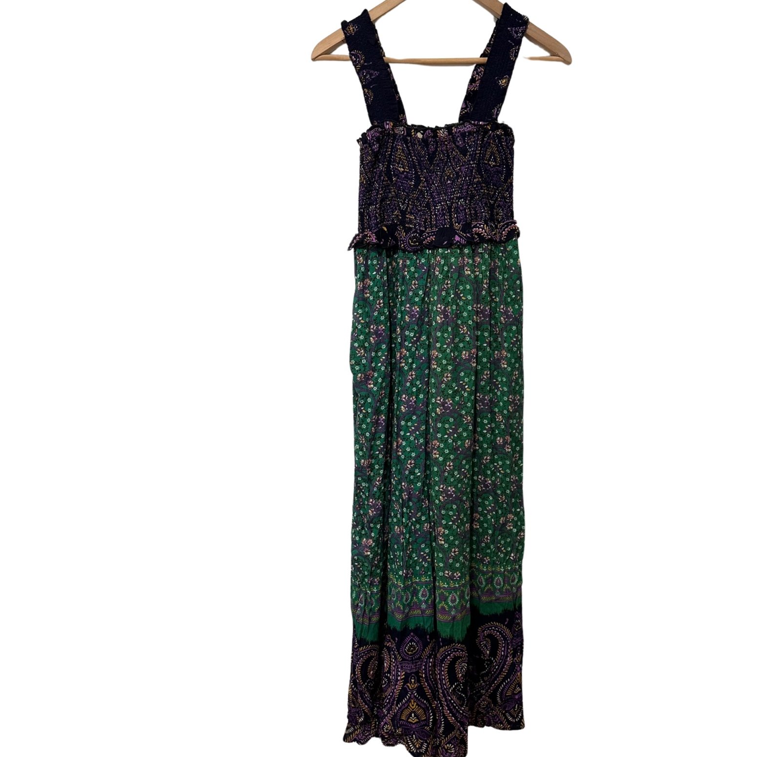 Urban Outfitters Smocked Floral Jumpsuit SZ XS Multicolor Wide Leg Boho NWT