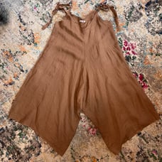 YAYAVOO Over Sized 100% Linen Wide Leg Jumpsuit
