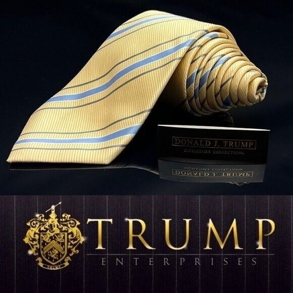 Donald J Trump Blue And Yellow Striped Silk Tie