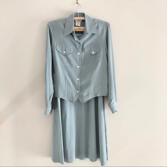 Sarah Chapman Silk Green Skirt Suit Set
